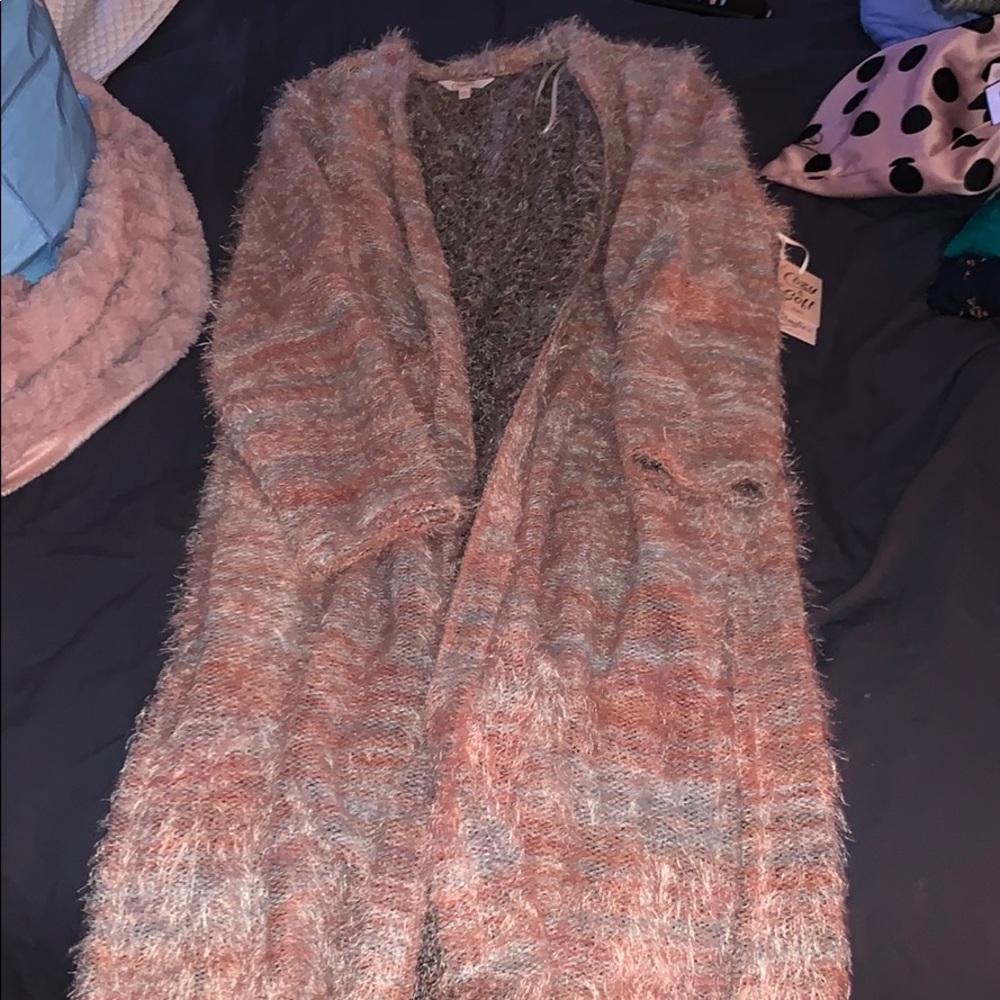 Longline pink fuzzy cardigan